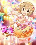  :d alternate_costume artist_request brown_eyes brown_hair confetti dress gem gloves hairband idolmaster idolmaster_cinderella_girls koga_koharu magical_girl official_art open_mouth short_hair smile solo thighhighs twister wand white_legwear 