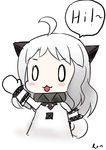  1girl :3 absurdres ahoge blush_stickers chibi highres horns kantai_collection long_hair looking_at_viewer mittens northern_ocean_hime open_mouth pale_skin ron_(hengyep) shinkaisei-kan silver_hair sketch smile solo 
