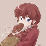  1girl blue_eyes braid bread food genderswap mouth_hold ranma-chan ranma_1/2 red_hair saotome_ranma sarira single_braid 