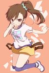  :3 banned_artist brown_eyes brown_hair ekusiregaia futami_mami idolmaster idolmaster_(classic) jewelry long_hair looking_at_viewer necklace side_ponytail solo star star_necklace thighhighs 
