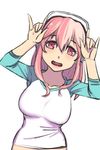  \n/ breasts double_\n/ headphones large_breasts long_hair looking_at_viewer nitroplus open_mouth pink_eyes pink_hair smile solo super_sonico yuksi 