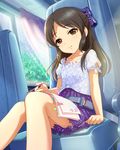  artist_request black_hair brown_eyes car car_interior ground_vehicle hair_ribbon idolmaster idolmaster_cinderella_girls motor_vehicle official_art ribbon tachibana_arisu 