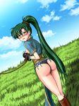  1girl ass bdsm black_panties blush bondage bound breasts fire_emblem fire_emblem:_rekka_no_ken green_eyes green_hair long_hair lyndis_(fire_emblem) medium_breasts nintendo panties underwear wedgie zontagu 