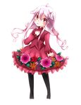  black_legwear blush breasts dress flower guilty_crown hair_ornament hairclip hand_on_own_chest highres long_hair looking_at_viewer open_mouth pantyhose pink_hair red_eyes reduction solo twintails yuzuriha_inori 