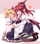  :d alice_margatroid alternate_costume alternate_hairstyle anger_vein asymmetrical_docking bat_wings blonde_hair blush breast_press breasts enmaided fang fumitsuki_(minaduki_6) green_eyes hairband head_wings heart highres holding_hands kneeling koakuma large_breasts long_hair low_wings maid md5_mismatch multiple_girls open_mouth pointy_ears ponytail red_eyes red_hair short_hair smile spoken_heart touhou uneven_eyes wings 