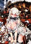  animal_ears breasts damaged highres kantai_collection large_breasts long_hair looking_at_viewer midway_hime poyan_noken red_eyes shinkaisei-kan solo tears torn_clothes veins very_long_hair white_hair 
