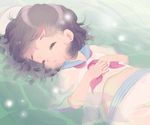  black_hair closed_eyes ears eyebrows eyelashes hair_behind_ear hands_together hat murasa_minamitsu oto parted_lips partially_submerged sailor sailor_hat short_hair shorts sleeping solo touhou younger 