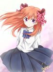  arms_behind_back bow gekkan_shoujo_nozaki-kun hair_bow highres kem_kem long_hair orange_hair polka_dot polka_dot_bow purple_eyes sakura_chiyo skirt smile solo 