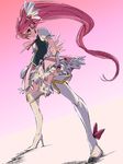  aino_megumi bad_id bad_pixiv_id boots cure_lovely hair_ornament happinesscharge_precure! heart heart_hair_ornament highres long_hair magical_girl motoki_(hisano_motoki) pink_background pink_eyes pink_hair pink_skirt precure skirt solo standing thigh_boots thighhighs very_long_hair white_legwear 