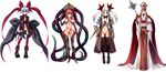  blue_hair boots child claws cross cross-laced_footwear full_body halo highres injoku_toshi/daten_no_nie lace-up_boots long_hair multiple_girls navel panties purple_eyes queen red_eyes red_hair tentacles underwear white_background white_hair white_panties yellow_eyes 