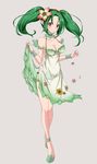  bad_id bad_pixiv_id blush breasts flower green_hair hair_flower hair_ornament long_hair looking_at_viewer medium_breasts original sample simple_background smile solo syno twintails 