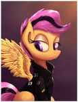  2014 black_hair equine female friendship_is_magic hair jacket mammal my_little_pony pegasus purple_eyes purple_hair scootaloo_(mlp) sitting solo subjectnumber2394 two_tone_hair wings 