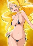  :d bare_shoulders bikini blonde_hair breasts cleavage collarbone cure_honey happinesscharge_precure! large_breasts long_hair manji_(tenketsu) micro_bikini navel oomori_yuuko open_mouth precure shiny shiny_hair shiny_skin side-tie_bikini smile solo swimsuit underboob yellow_background yellow_eyes 