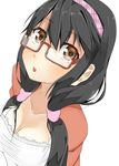  alternate_costume black_hair breasts brown_eyes cleavage glasses hairband haruna_(kantai_collection) highres kantai_collection long_hair looking_up low_twintails medium_breasts shimazaki_(shimanana77) solo twintails 