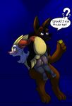  2014 ??? anthro blush braixen butt canine condom duo english_text female fennec fox fur holding kingbeast looking_back male mammal nintendo pok&eacute;mon pussy red_eyes sitting text video_games wolf 