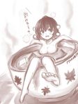  :d artist_name barefoot bathing blush breasts collarbone cup hat image_sample in_container in_cup large_breasts leaning_back looking_at_viewer minigirl monochrome no_nipples nude open_mouth pom_pom_(clothes) pyonsuke_(pyon2_mfg) shameimaru_aya signature sitting sketch smile solo steam sugar_cube tokin_hat touhou translated twitter_sample 