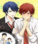  3boys anger_vein bad_id bad_pixiv_id black_hair blue_hair blush brown_hair drawing gekkan_shoujo_nozaki-kun green_eyes hetero hori_masayuki kashima_yuu mery_(apfl0515) mikoshiba_mikoto multiple_boys necktie nozaki_umetarou red_eyes red_hair reverse_trap smile sparkle 