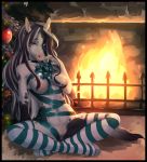  anthro bow breasts christmas christmas_tree clothing equine excitedcargoyle female fireplace holidays horse legwear looking_at_viewer mammal mishabahl nipples pussy ribbons sitting smile solo spread_legs spreading thigh_highs tree 