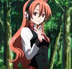  1girl akame_ga_kill! brown_hair candy chelsea_(akame_ga_kill!) highres lollipop long_hair smile solo standing stitched 