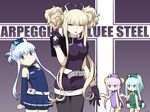  adapted_costume aoki_hagane_no_arpeggio belt bike_shorts blonde_hair blue_hair blue_lips braid clipboard gloves green_eyes hat highres i-400_(aoki_hagane_no_arpeggio) i-402_(aoki_hagane_no_arpeggio) iona kamo_3 kongou_(aoki_hagane_no_arpeggio) long_hair multiple_girls nurse nurse_cap pantyhose red_cross updo 