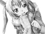  :d black gofu greyscale happy k-on! monochrome nakano_azusa open_mouth scarf sketch smile solo traditional_media twintails 