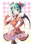  alternate_hair_length alternate_hairstyle aqua_eyes aqua_hair bad_id bad_pixiv_id bat_wings elbow_gloves fingerless_gloves gloves hair_ribbon hatsune_miku headphones headset heart_cutout heart_hunter_(module) one_eye_closed project_diva project_diva_(series) ribbon shima_(6land) short_hair skirt smile solo thighhighs twintails vocaloid wings world_is_mine_(vocaloid) zettai_ryouiki 