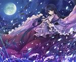  bad_id bad_pixiv_id bamboo bamboo_forest black_hair bow bowtie forest frills full_moon gathers hagiwara_rin houraisan_kaguya light_particles long_hair moon nature night petals red_eyes smile solo touhou very_long_hair wide_sleeves 