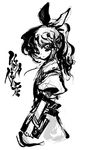  book greyscale hair_ribbon long_hair monochrome ponytail ribbon solo tokiame touhou watatsuki_no_yorihime 