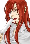  artist_request beard cross_marian d.gray-man facial_hair food glasses long_hair male_focus popsicle red_eyes red_hair sexually_suggestive solo 