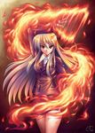  amane_(funfun) fire jewelry long_hair necklace original red_eyes school_uniform signature silver_hair skirt solo 