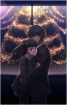  1girl amagami ayatsuji_tsukasa christmas christmas_tree couple hetero hug jiji_(wander_plug) kibito_high_school_uniform school_uniform tachibana_jun'ichi 