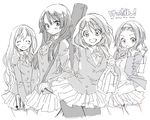  akiyama_mio bad_id bad_pixiv_id blush dithering greyscale hirasawa_yui k-on! kotobuki_tsumugi long_hair monochrome multiple_girls pantyhose school_uniform short_hair skirt suga_koharu tainaka_ritsu 