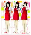  bad_id bad_pixiv_id bangs black_hair blunt_bangs dress hat long_hair map multiple_girls murata_(bakeneko_soudou) original pencil_skirt perfume salute short_hair skirt stewardess 