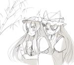  blush greyscale groping hat hinanawi_tenshi hug long_hair monochrome multiple_girls seo_tatsuya surprised tanabata touhou yakumo_yukari 
