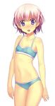  bad_id bad_pixiv_id bikini blush flat_chest fondolger navel open_mouth original pink_hair purple_eyes short_hair simple_background solo sports_bikini standing swimsuit 