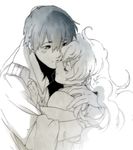  1girl couple greyscale hetero hug kanke_(yonkuma) monochrome nia_teppelin simon tengen_toppa_gurren_lagann 