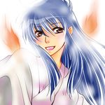  aracco blue_hair ghost_sweeper_mikami himuro_kinu japanese_clothes long_hair lowres miko solo 