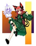  animal_ears bad_id bad_pixiv_id blush braid cat_ears cat_tail eku fang highres kaenbyou_rin multiple_girls multiple_tails paw_pose red_eyes red_hair tail touhou twin_braids zombie_fairy 