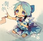  1girl bad_id bad_pixiv_id blue_eyes blue_hair bow child cirno hair_bow methyl_key pillow short_hair solo tears touhou wings 