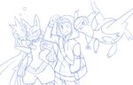  &lt;3 bag clothing collar gardevoir hoodie human invalid_tag latias lucario mammal necklace nintendo one_eye_closed open_mouth plain_background pok&eacute;mon pok&eacute;mon_trainer sketch smile teeth video_games wink yuki-menoko 