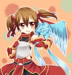  :d breastplate brown_hair detached_sleeves dragon east01_06 fingerless_gloves gloves hair_ornament highres open_mouth pina_(sao) red_eyes red_gloves silica smile sword_art_online twintails 