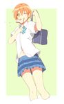  bag dress_shirt food food_in_mouth hoshizora_rin karuha love_live! love_live!_school_idol_project mouth_hold one_eye_closed orange_hair school_bag shirt short_hair skirt solo standing toast toast_in_mouth white_shirt yellow_eyes 
