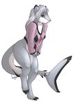  2013 anthro bell blue_eyes bottomless breasts clothing fish grey_skin hair juxzebra long_hair looking_at_viewer marine ryn_iiskra shark shirt solo white_hair 