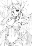  ahoge bad_id bad_pixiv_id breasts cleavage collarbone demon_girl demon_horns demon_tail demon_wings elbow_gloves fingernails gloves greyscale grin hera-is_(p&amp;d) hera_(p&amp;d) highres horns jewelry koge_niku_(kogeniku-203812) large_breasts long_hair looking_at_viewer low_wings monochrome multiple_wings navel navel_piercing necklace outstretched_arm outstretched_hand piercing puzzle_&amp;_dragons sharp_fingernails simple_background sketch smile solo tail white_background wings 