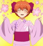  blush closed_eyes flower gekkan_shoujo_nozaki-kun highres japanese_clothes kimono orange_hair ribbon sakura_chiyo screencap short_hair solo yukata 
