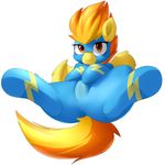  2014 absurd_res derpah equine female feral friendship_is_magic fur hair hi_res looking_at_viewer mammal my_little_pony orange_hair pegasus plain_background presenting smile solo spitire spread_legs spreading two_tone_hair white_background wings yellow_fur 