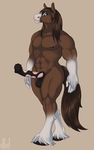  2013 abs animal_genitalia balls brown_hair dbd equine erection hair hooves horse horsecock male mammal muscles nipples nude pecs penis plain_background solo standing toned 