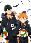  bird black_hair bloom blush grin haikyuu!! hinata_shouyou kageyama_tobio kurot looking_at_viewer male_focus multiple_boys open_mouth orange_hair smile sportswear tears twitter_username white_background 