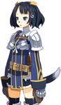  absurdres armor armored_dress black_hair black_legwear black_skirt blue_eyes dog_tail gloves hair_ornament hairclip harada_takehito highres majo_to_hyakkihei official_art short_hair skirt solo sweatdrop tail thighhighs viscole_dotrish white_background 