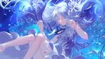  ano_hi_mita_hana_no_namae_wo_bokutachi_wa_mada_shiranai. barefoot blue_eyes casual dress honma_meiko joseph_lee long_hair looking_at_viewer silver_hair smile solo submerged underwater white_dress 